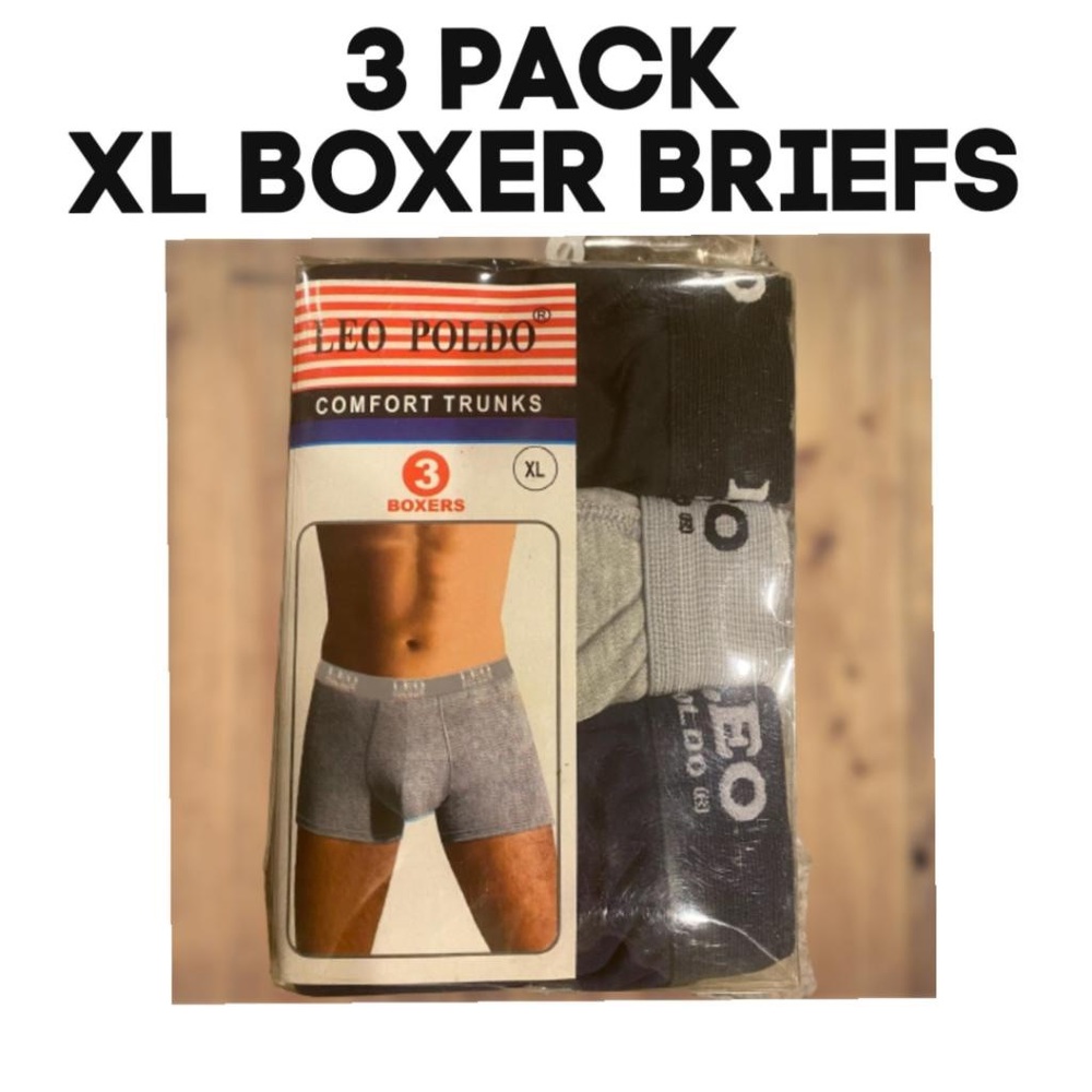 3 Pack of XL Mens Boxer Briefs Leo Poldo in Black, Grey, and Dark Navy Waist 38
